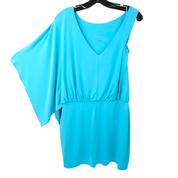 Max And Cleo One Shoulder Flowy Sleeve Dress Womens Size 4 Above Knee Stretchy - Picture 2 of 16